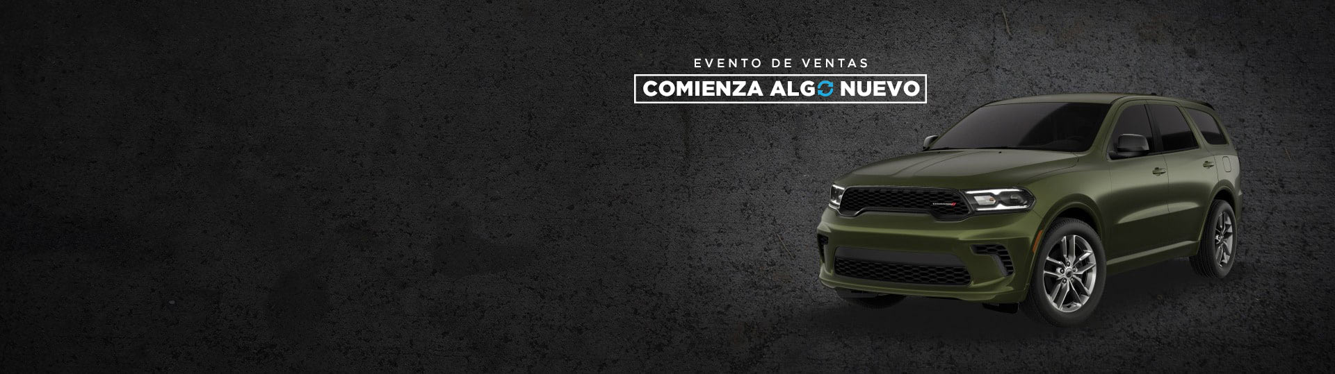 Un Durango GT Plus 2026 en color verde. Evento de ventas “Comienza algo nuevo”.