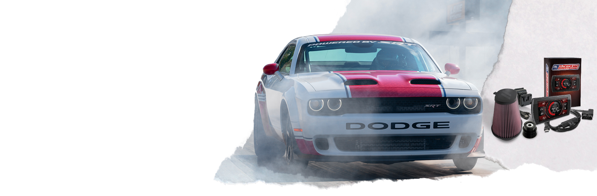 Dodge Challenger SRT Hellcat con paquete Mopar Drag, los componentes del kit de ajuste del motor de Direct Connection.